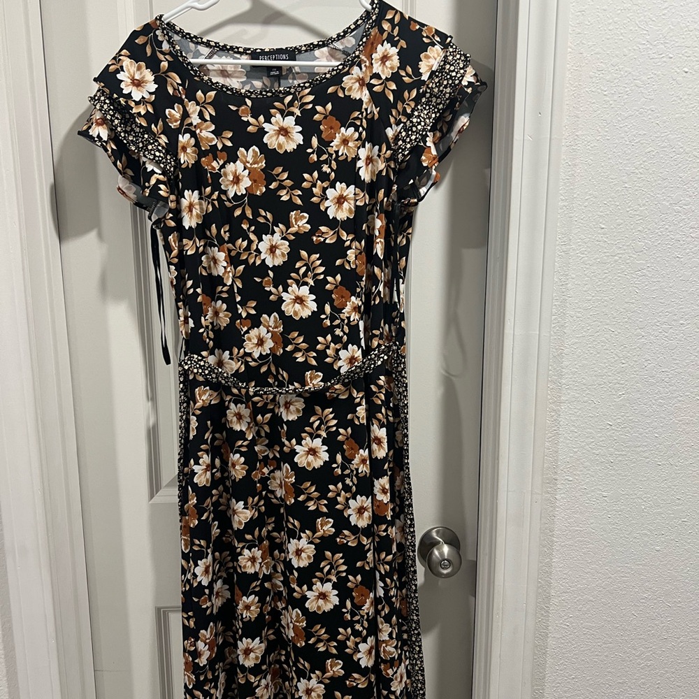 Perceptions Black and Brown Floral Maxi Dress